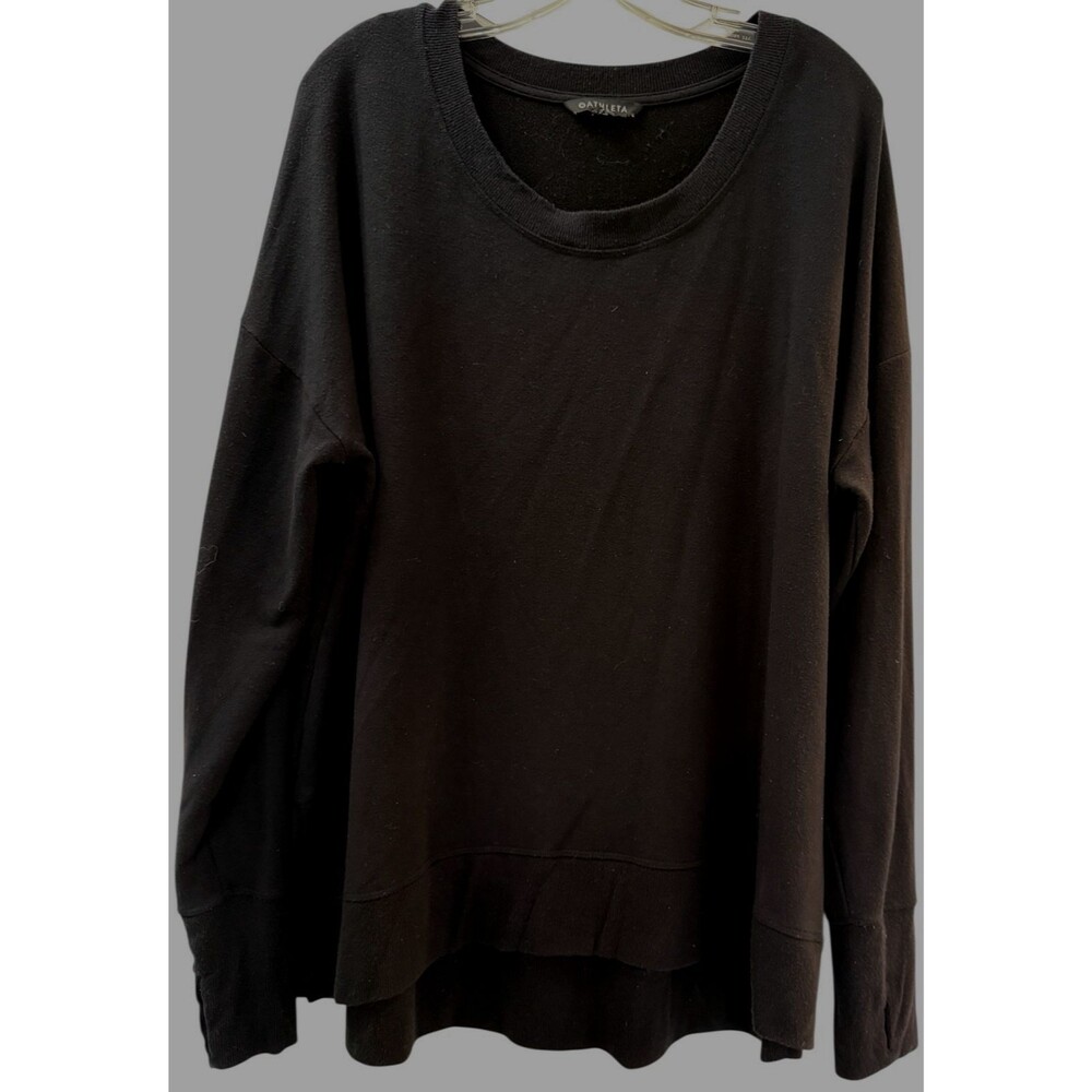 Athleta Coaster Luxe Simple Basic Sweatshirt Athleisure Size XL Black Thumb Hole
